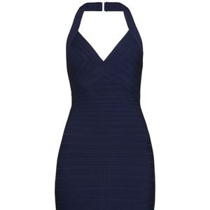 Herve Leger XS Jassalyn navy mini halter dress